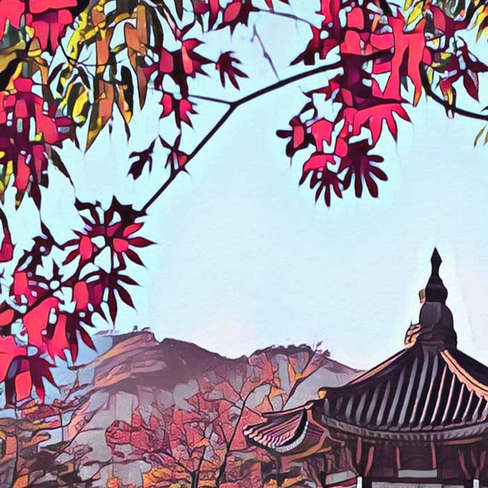 Details of the Seoul Poster Gyeongbok, South Korea Vintage Travel Poster 