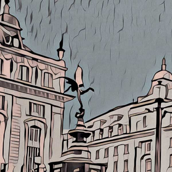 Details of Piccadilly circus from the London poster by Alecse