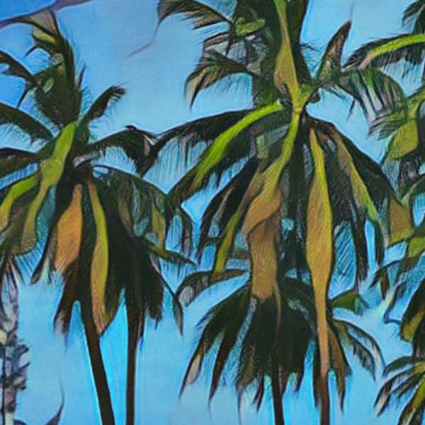 Details of the palm trees in Alecse's Arugam Bay poster