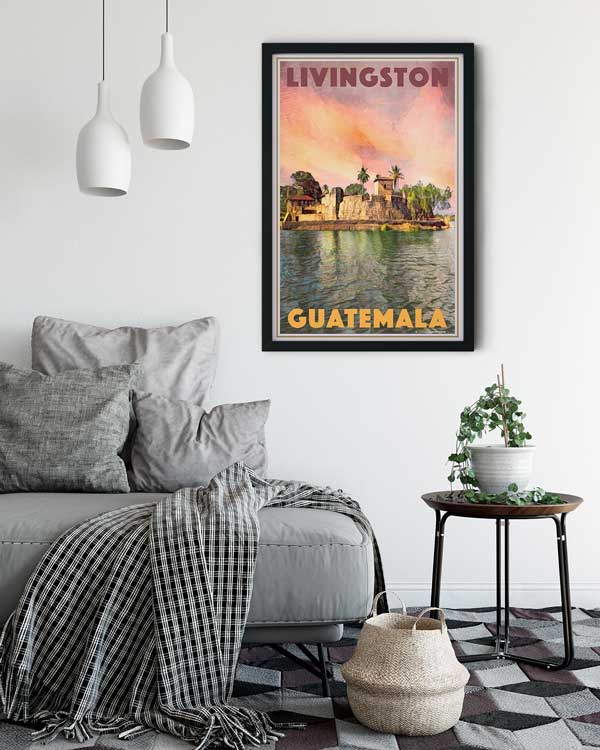 Framed LIVINGSTON GUATEMALA POSTER | Limited Edition | Original Design by Alecse™ | Vintage Travel Poster Series