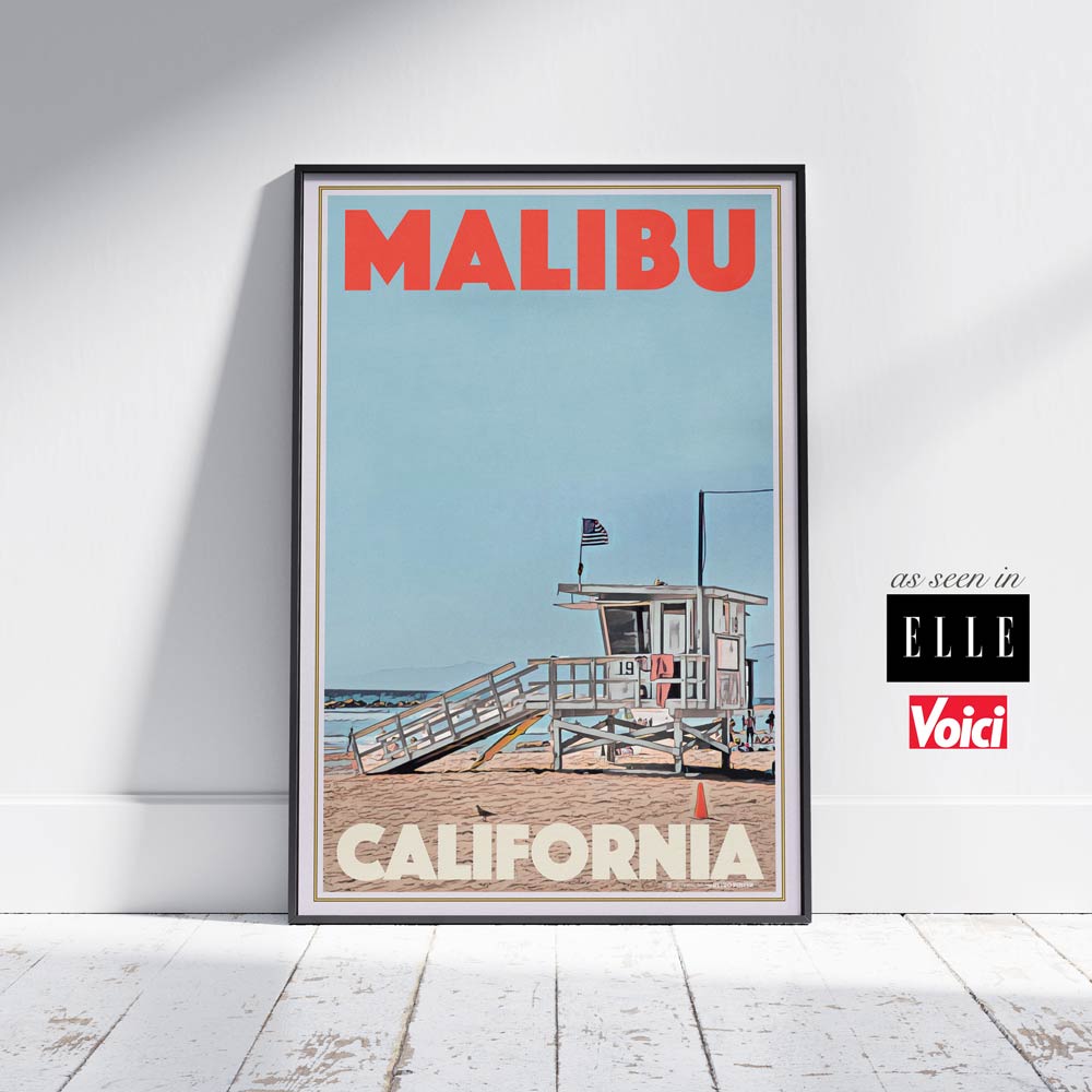 Malibu Beach Poster Baywatch | California Travel Poster | Malibu Print | Malibu Travel Wall | California Print
