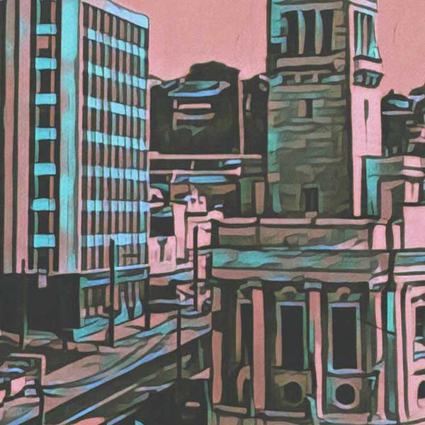 Details of Auckland poster Pink Queen Street | New Zealand Travel Poster