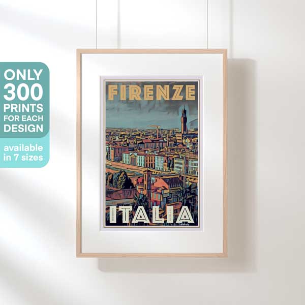 Florence Italy travel poster in a hanging frame highlighting the 300 copies limited edition.