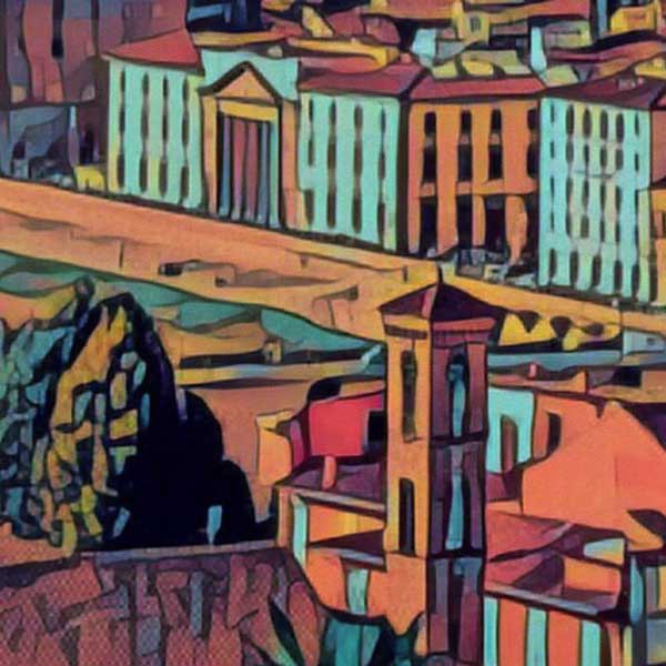 Close-up view of Florence Italy travel poster showcasing Alecse’s half-tone render.