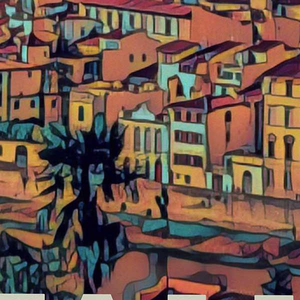 Details of the poster / Close-up view | Please note that all our Art Prints have an half tone render to mimic the old posters printing process where colors were rendered by the juxtaposition of dots of different colors and sizes | Those art prints are not photos and are not supposed to be crisp | All blurs and vintage effects are intended by the artist