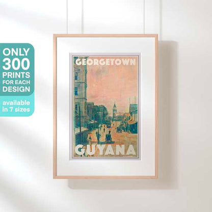 Georgetown Guyana Poster displayed in a hanging frame, with a focus on its limited-edition label (only 300 pieces available)
