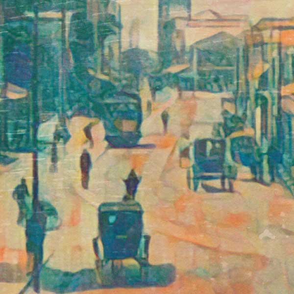 Close-up view of the Georgetown Poster, highlighting the soft-focus style and half-tone rendering technique