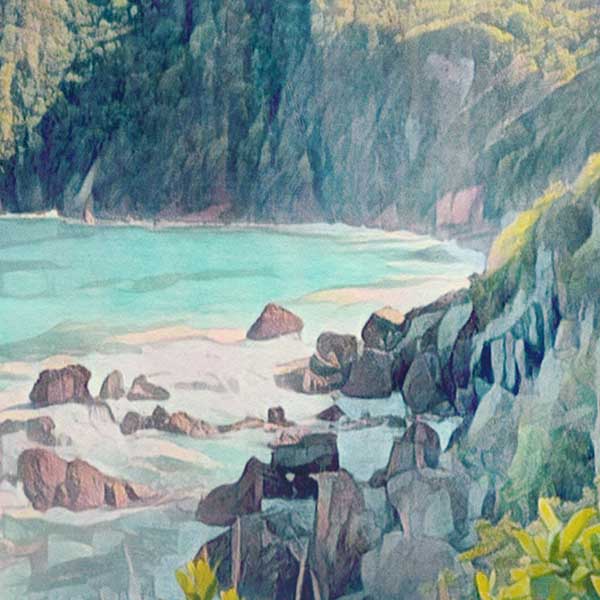 Details of the poster / Close-up view | Please note that all our Art Prints have an half tone render to mimic the old posters printing process where colors were rendered by the juxtaposition of dots of different colors and sizes | Those art prints are not photos and are not supposed to be crisp | All blurs and vintage effects are intended by the artist