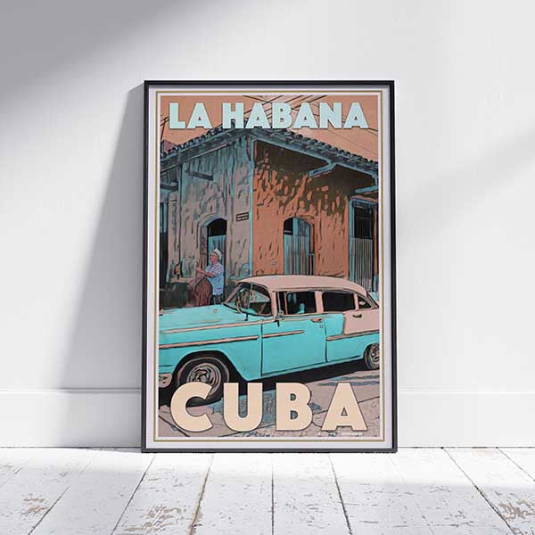 Framed LA HABANA TURQUOISE POSTER | Limited Edition | Original Design by Alecse™ | Vintage Travel Poster Series