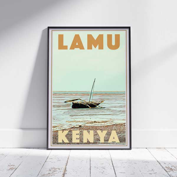 Framed LAMU FISHING BOAT KENYA POSTER | Limited Edition | Original Design by Alecse™ | Vintage Travel Poster Series
