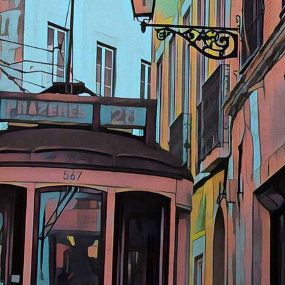 Details of the Tram in the Lisbon Travel Poster of Portugal