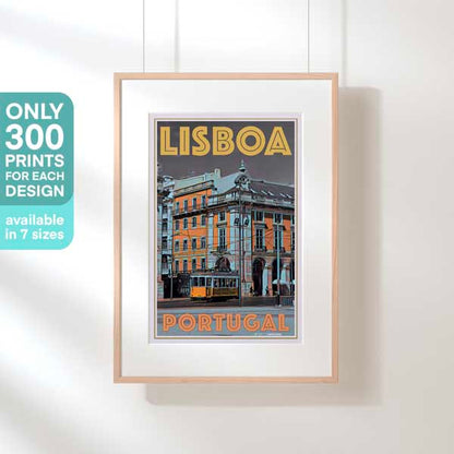 Limited edition Lisbon Yellow Tram poster by Alecse, framed and highlighted as a rare artistic depiction of Portugal's capital