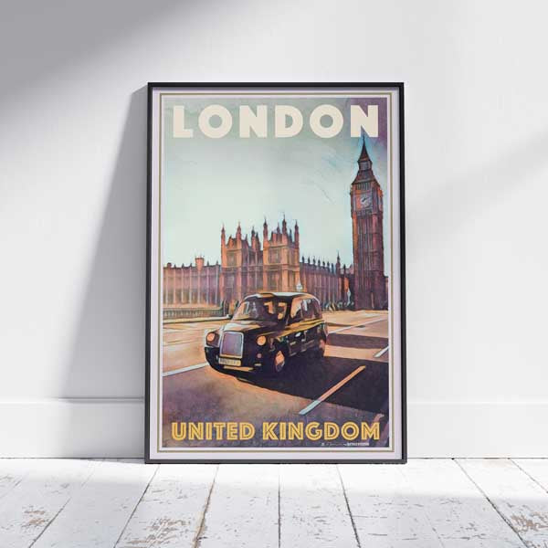 AFFICHE encadrée LONDON CAB 2 | Édition Limitée | Conception originale par Alecse™ | Série d'affiches de voyage vintage