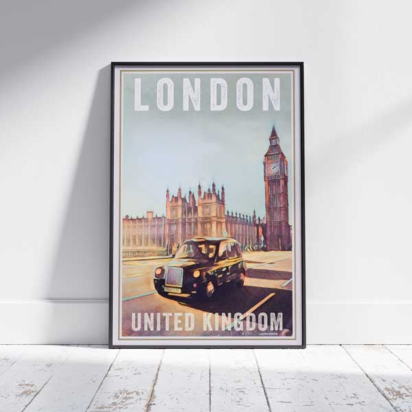 Framed LONDON TAXI POSTER | Limited Edition | Original Design by Alecse™ | Vintage Travel Poster Series