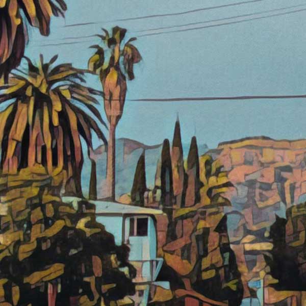 Details of the poster / Close-up view | Please note that all our Art Prints have an half tone render to mimic the old posters printing process where colors were rendered by the juxtaposition of dots of different colors and sizes | Those art prints are not photos and are not supposed to be crisp | All blurs and vintage effects are intended by the artist