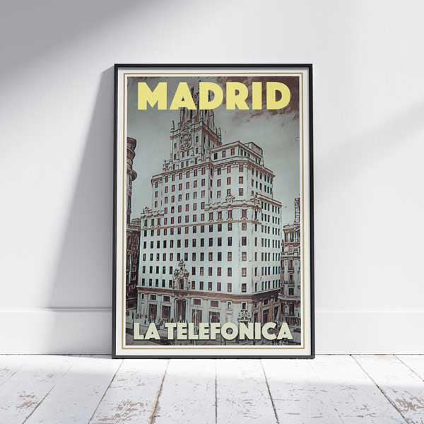 AFFICHE LA TELEFONICA MADRID encadrée | Édition Limitée | Conception originale par Alecse™ | Série d'affiches de voyage vintage