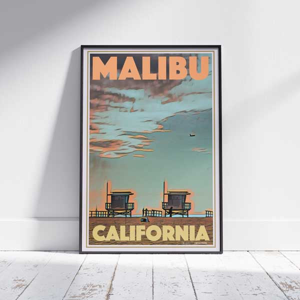 Framed MALIBU CALIFORNIA POSTER | Limited Edition | Original Design by Alecse™ | Vintage Travel Poster Series