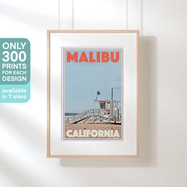 MALIBU BAYWATCH CALIFORNIA POSTER | Limited Edition | Original Design by Alecse™ | Vintage Travel Poster Series