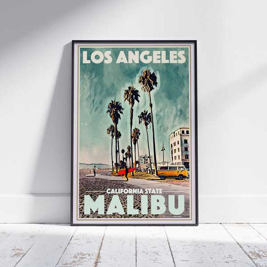 Framed MALIBU BEACH POSTER | Limited Edition | Original Design by Alecse™ | Vintage Travel Poster Series
