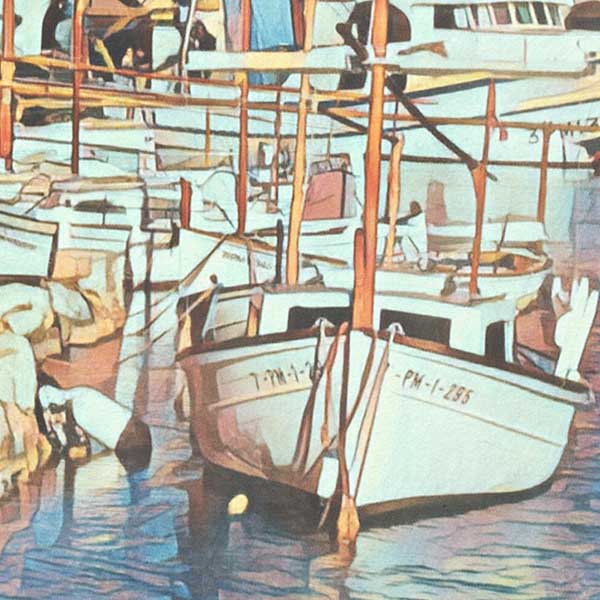 Close-up of Mallorca Port travel poster revealing Alecse's soft focus style