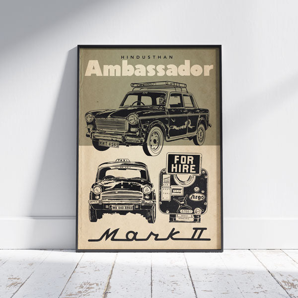 Affiche de taxi Bombay Ambassador Kaki