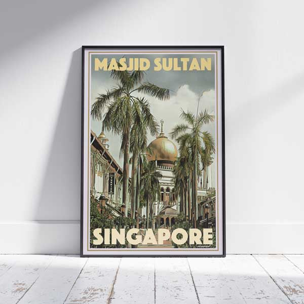 AFFICHE MASJID SULTAN SINGAPOUR encadrée | Édition Limitée | Conception originale par Alecse™ | Série d'affiches de voyage vintage