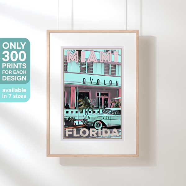 AVALON PINK MIAMI POSTER | Limited Edition | Original Design by Alecse™ | Vintage Travel Poster Series