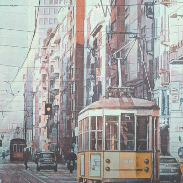 Close-up view of the Milan Italy Travel Poster showcasing Alecse’s soft focus style