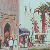 Détails de l'affiche Essaouira / Gros plan | Veuillez noter que toutes nos impressions d'art ont un rendu en demi-teinte pour imiter le processus d'impression d'anciennes affiches où les couleurs étaient rendues par la juxtaposition de points de différentes couleurs et tailles | Ces tirages d'art ne sont pas des photos et ne sont pas censés être nets | Tous les flous et effets vintage sont voulus par l'artiste