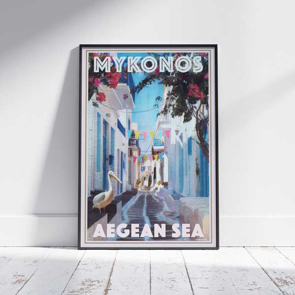 AFFICHE PETROS MYKONOS encadrée | Édition Limitée | Conception originale par Alecse™ | Série d'affiches de voyage vintage