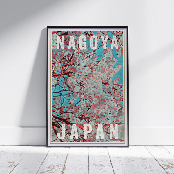 Nagoya Vintage Travel Poster Sakura Flowers by Alecse