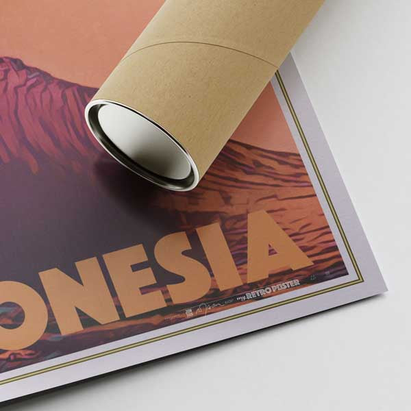Signed lower corner of "The Wave" Bali poster by Alecse, with the edition number and a premium shipping tube, showcasing its collector status