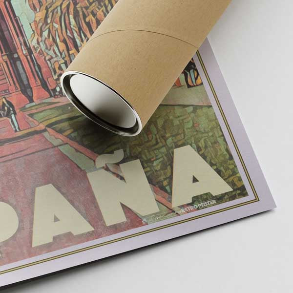 Corner of Barcelona Print with Alecse's signature and eco-friendly shipping tube