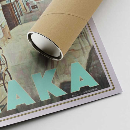 Bottom corner of the Dhaka Bangladesh poster featuring Alecse’s signature along with a cardboard shipping tube for secure delivery