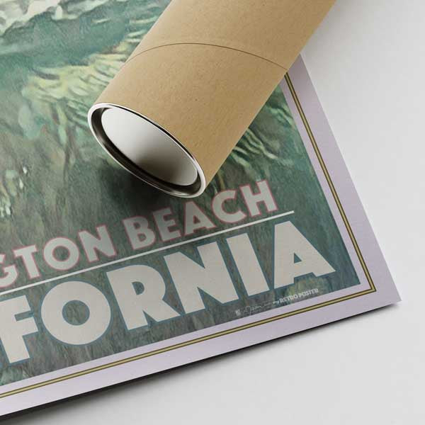 Lower right corner of the Huntington Beach print with Alecse’s signature and a shipping tube in carton.