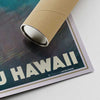 Lower right corner of Oahu North Shore Hawaii Travel Poster with Alecse’s signature and a cardboard shipping tube