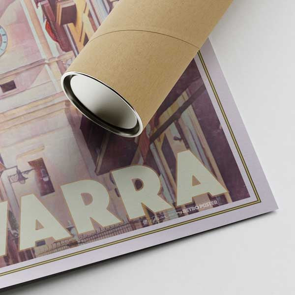 Pamplona Poster by Alecse is printed on EMA paper with matte finish and sent in a carton tube for maximum protection