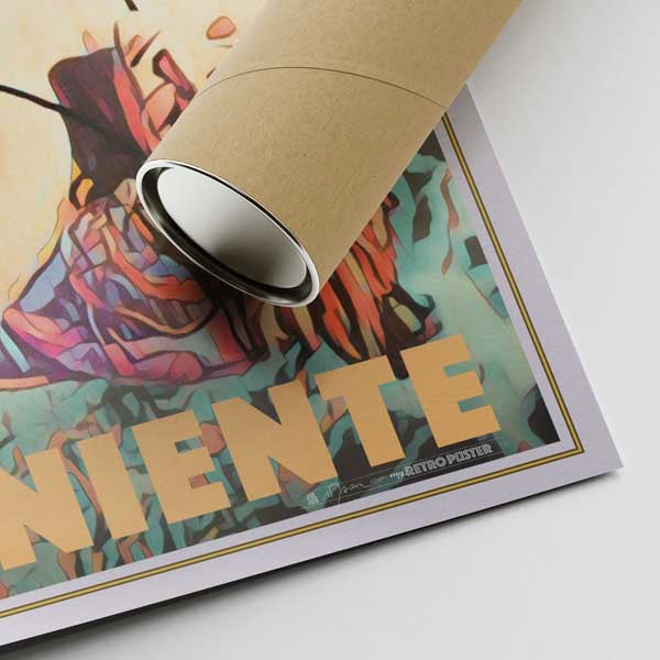 Corner and signature of the Ibiza poster, shipped rolled in a carton tube