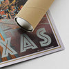 Lower right corner of the Austin Texas Travel Poster featuring Alecse’s signature and a cardboard shipping tube