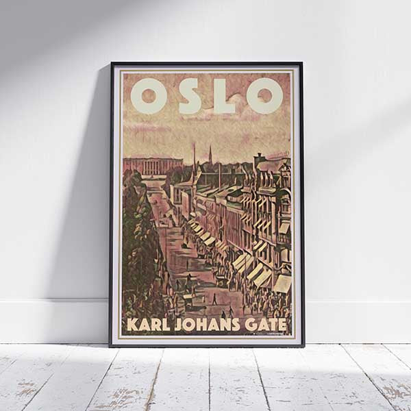 Framed OSLO KARL JOHANS POSTER | Limited Edition | Original Design by Alecse™ | Vintage Travel Poster Series