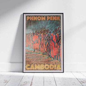 Framed MONKS PHNOM PHEN 2 POSTER | Limited Edition | Original Design by Alecse™ | Vintage Travel Poster Series