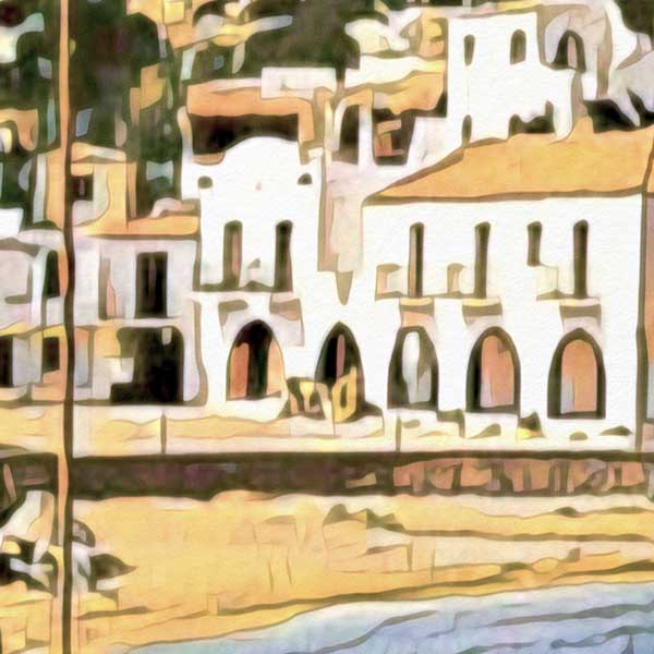 Details of the poster / Close-up view | Please note that all our Art Prints have an half tone render to mimic the old posters printing process where colors were rendered by the juxtaposition of dots of different colors and sizes | Those art prints are not photos and are not supposed to be crisp | All blurs and vintage effects are intended by the artist