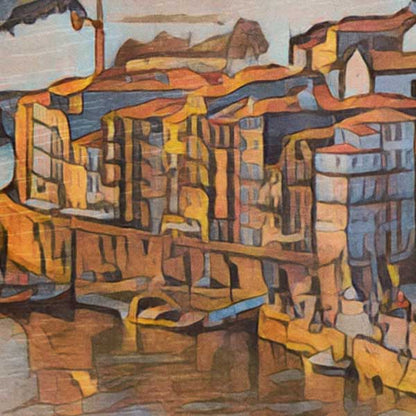 Close-up of Ribeira Porto travel poster revealing Alecse's soft focus style