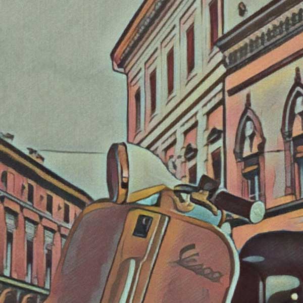 Details of the poster / Close-up view | Please note that all our Art Prints have an half tone render to mimic the old posters printing process where colors were rendered by the juxtaposition of dots of different colors and sizes | Those art prints are not photos and are not supposed to be crisp | All blurs and vintage effects are intended by the artist