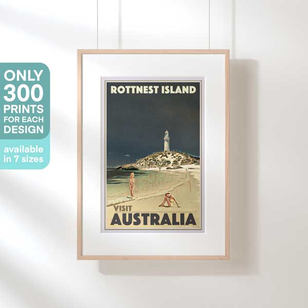 Framed limited edition Rottnest Island poster by Alecse, showcasing its exclusivity with only 300 copies