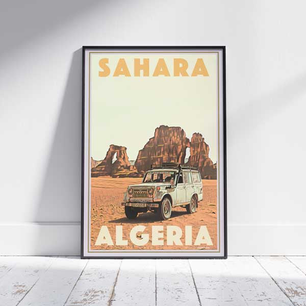 AFFICHE SAHARA SAFARI ALGÉRIE encadrée | Édition Limitée | Conception originale par Alecse™ | Série d'affiches de voyage vintage