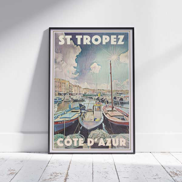 Affiche de voyage encadrée St Tropez, Côte d'Azur, 300ex