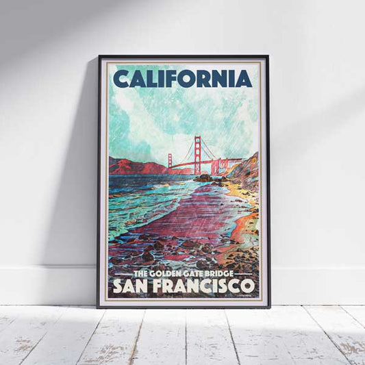 Framed Golden Gate Bridge San Francisco Poster on white wooden floor – Exquisite Limited Edition