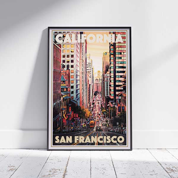 Affiche de San Francisco Frisco Tram, California Vintage Travel Poster par Alecse | Fait partie du lot d'affiches de la trilogie de San Francisco.