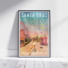 Framed Santa Cruz Print showing the beach boardwalk with a skatergirl riding under the pagoda